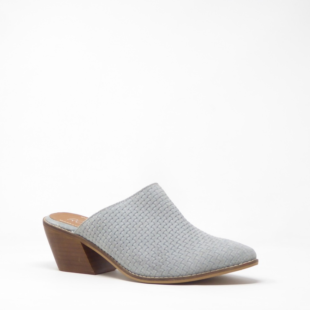 Roolee Helen Women Textured Mules Blue Woven Leather Block Heel 41 / 10